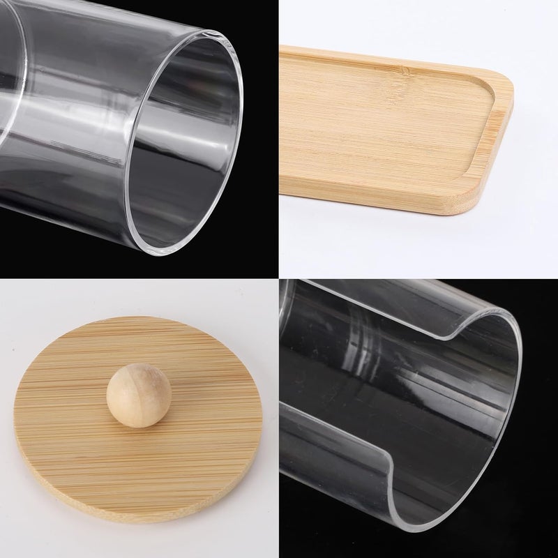 Tbestmax 10 oz Qtip Holder with Vanity Tray, 3 Pack Cotton Swab/Ball/Pad Dispenser Apothecary Jar, Clear Bathroom Containers Dispenser for Storage Bamboo Lids - Image 3